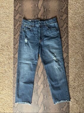 GAP Women’s Dark Blue Distressed Straight Jeans